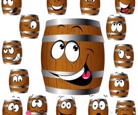 Wood barrel expression icons set