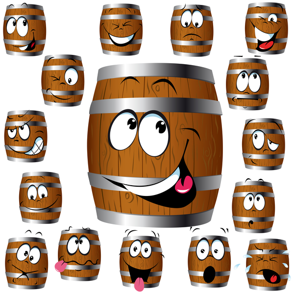 Wood barrel expression icons set