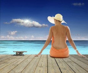 Wooden bridge woman HD picture