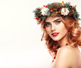 Young woman with Christmas wreath HD picture 01