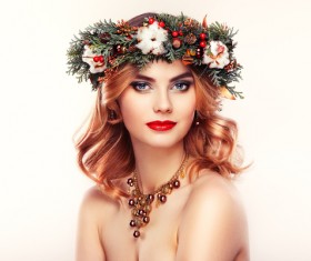 Young woman with Christmas wreath HD picture 02