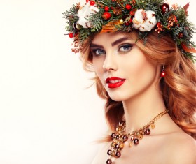 Young woman with Christmas wreath HD picture 03
