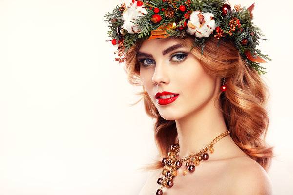 Young woman with Christmas wreath HD picture 03