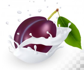 blue plum with splash milk vector