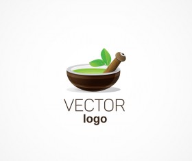 bowl with gree leave logo design vectors