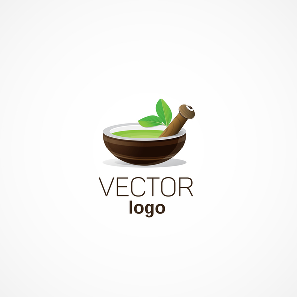 bowl with gree leave logo design vectors