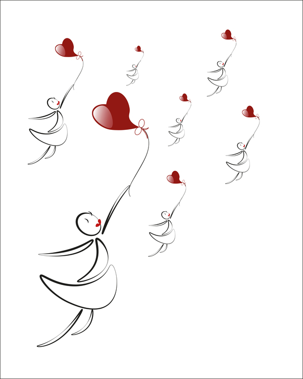 lover girls with red heart baloon vector 01