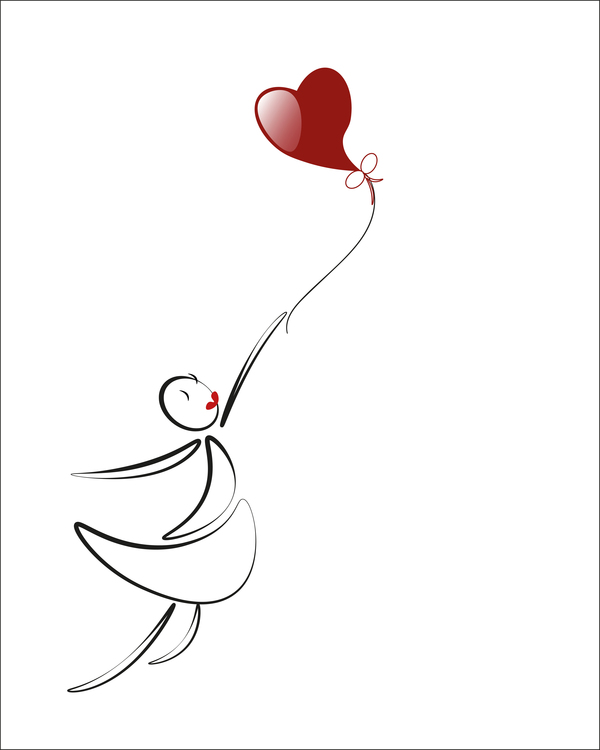 lover girls with red heart baloon vector 02