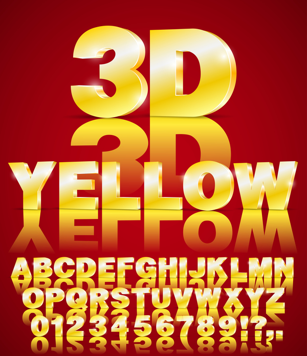 3D Yellow gradient alphabet with number vector material