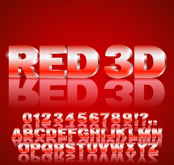 3D red gradient alphabet with number vector material