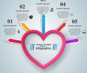 Abstract 3D digital heart infographic vectors 02