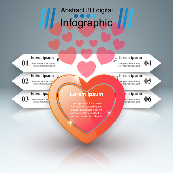 Abstract 3D digital heart infographic vectors 03