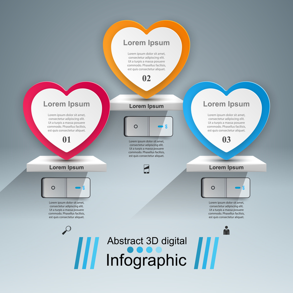 Abstract 3D digital heart infographic vectors 04