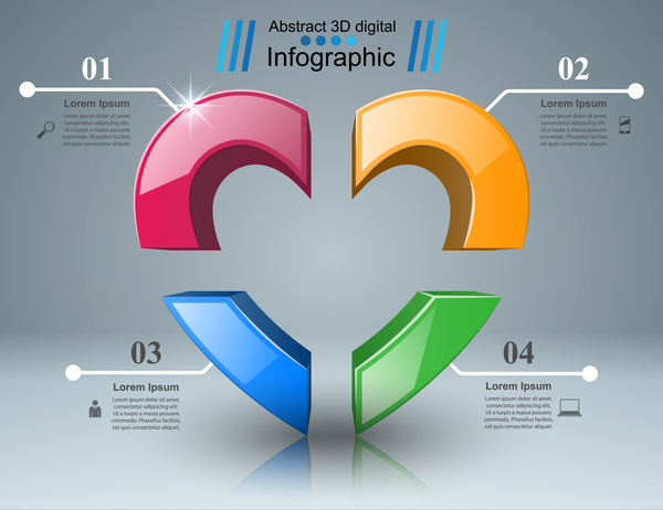 Abstract 3D digital heart infographic vectors 08