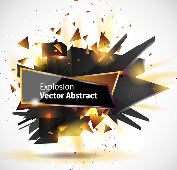 Abstract explosion effect golden with black background vector 01
