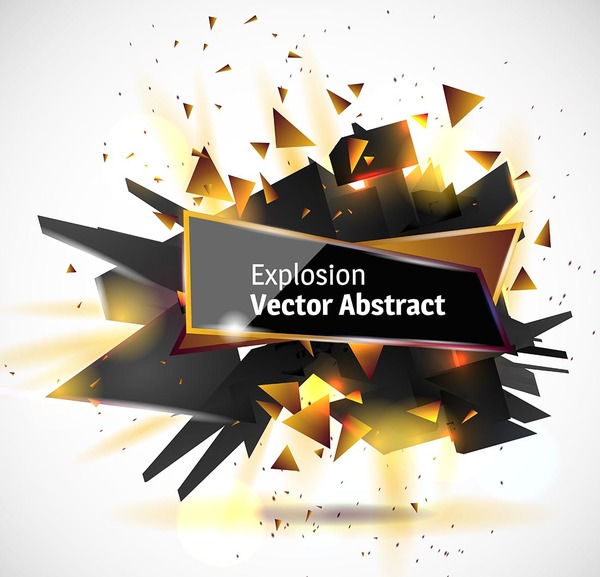 Abstract explosion effect golden with black background vector 02