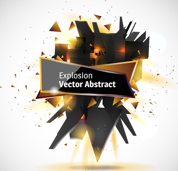 Abstract explosion effect golden with black background vector 03