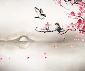 Ancient rhyme plum sparrow Stock Photo