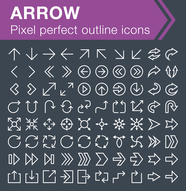 Arrow outline icons set