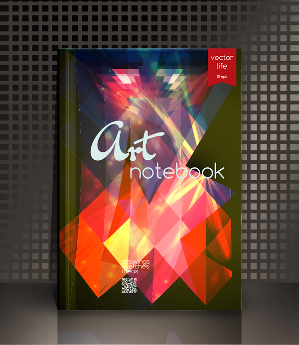Art notebook cover template vector 04