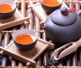 Asian tea set on bamboo background Stock Photo 04
