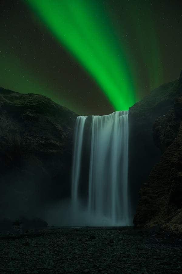 Aurora and waterfalls