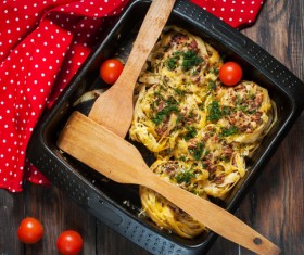 Baked macaroni and cheese stuffed with ketchup Stock Photo 01