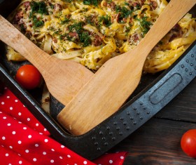 Baked macaroni and cheese stuffed with ketchup Stock Photo 03