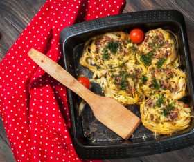 Baked macaroni and cheese stuffed with ketchup Stock Photo 04