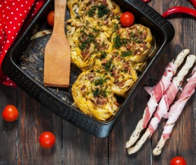 Baked macaroni and cheese stuffed with ketchup Stock Photo 06