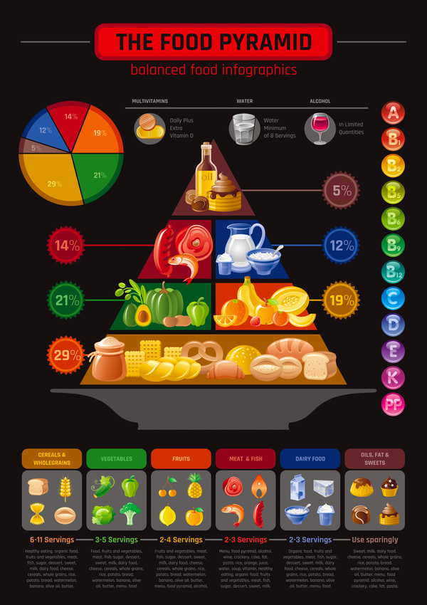 Balanced food pyramid infographics template vector 08