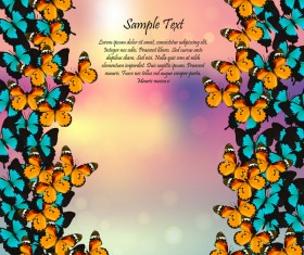 Beautiful butterflies with halation spring background vector 02