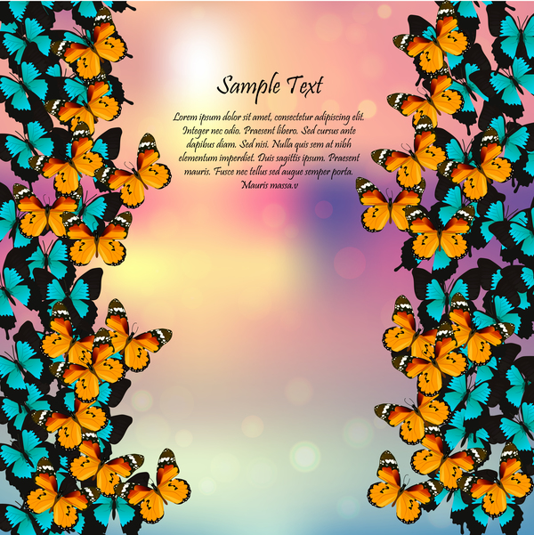 Beautiful butterflies with halation spring background vector 02
