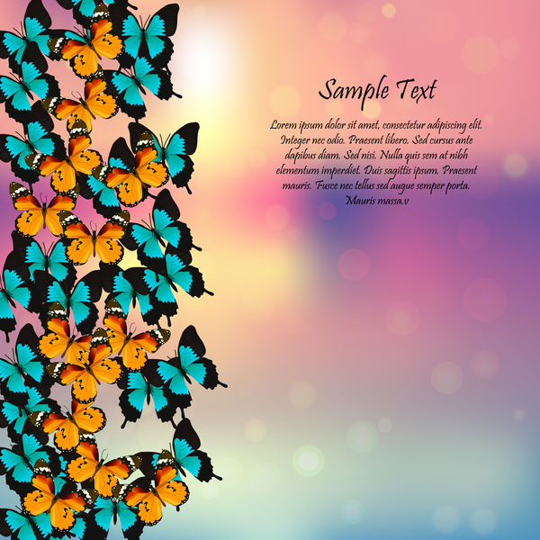 Beautiful butterflies with halation spring background vector 03