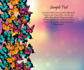 Beautiful butterflies with halation spring background vector 04