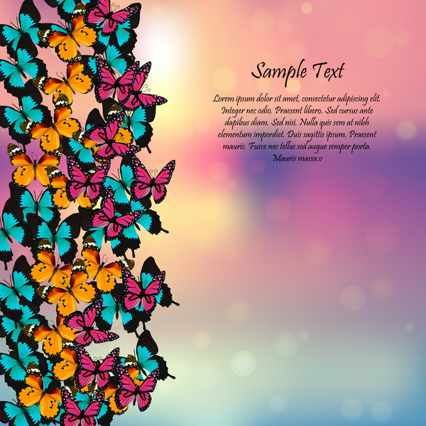 Beautiful butterflies with halation spring background vector 04