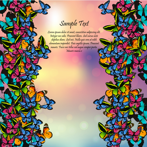 Beautiful butterflies with halation spring background vector 05