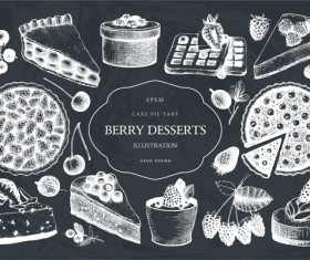 Berry desserts hand drawn vector illustration