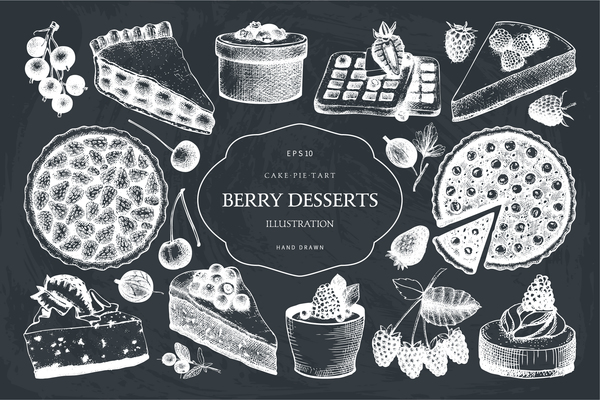 Berry desserts hand drawn vector illustration