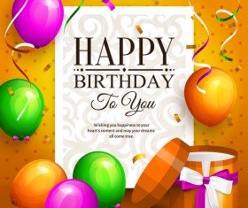 Birthday card with giftbox and colorful balloon vector