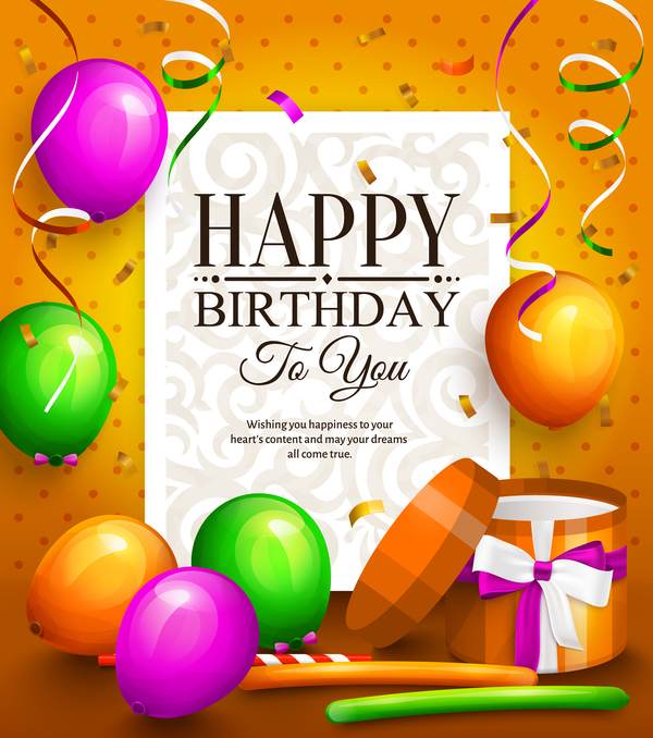 Birthday card with giftbox and colorful balloon vector