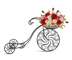 Black bicycle with flower basket vector 01