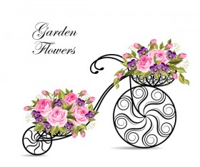 Black bicycle with flower basket vector 02