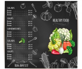 Black restaurant menu with vegetables vector