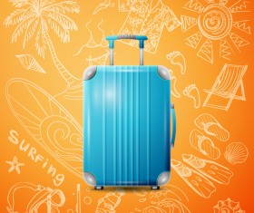 Blue Trolley case with travel background vector