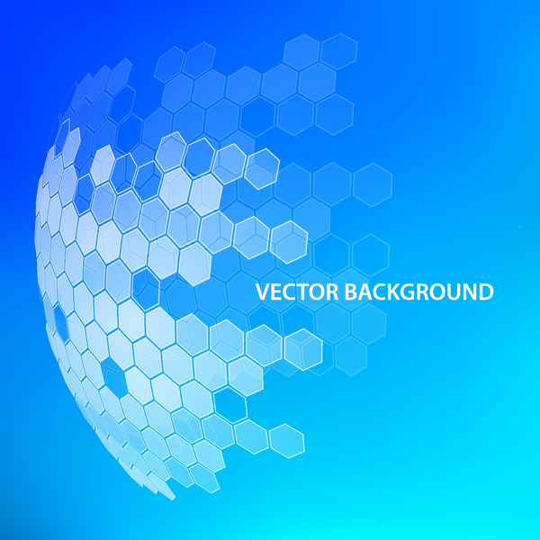 Blue background with hexagonal spherical vector