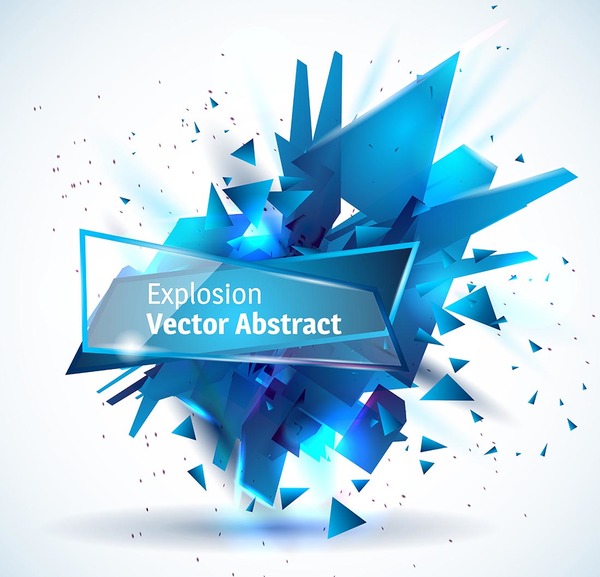 Blue explosion backgrounds with glass banner vector 01