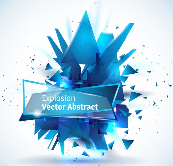 Blue explosion backgrounds with glass banner vector 03