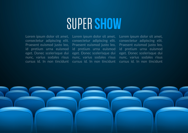 Blue seats with cinema background vector 01