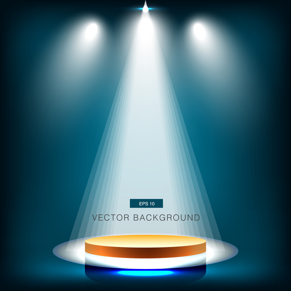 Blue spotlight with stage background vector 02
